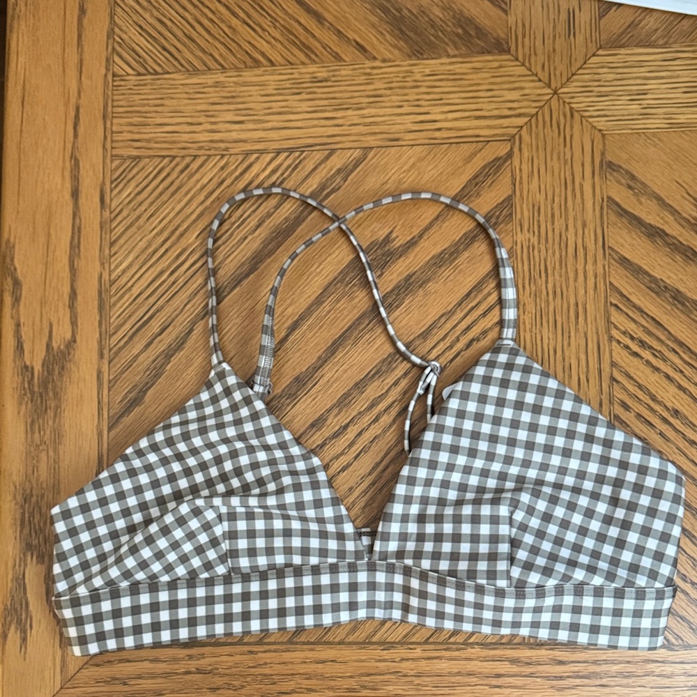 ALO airlift splendor macadamia brown and White Gingham Bra